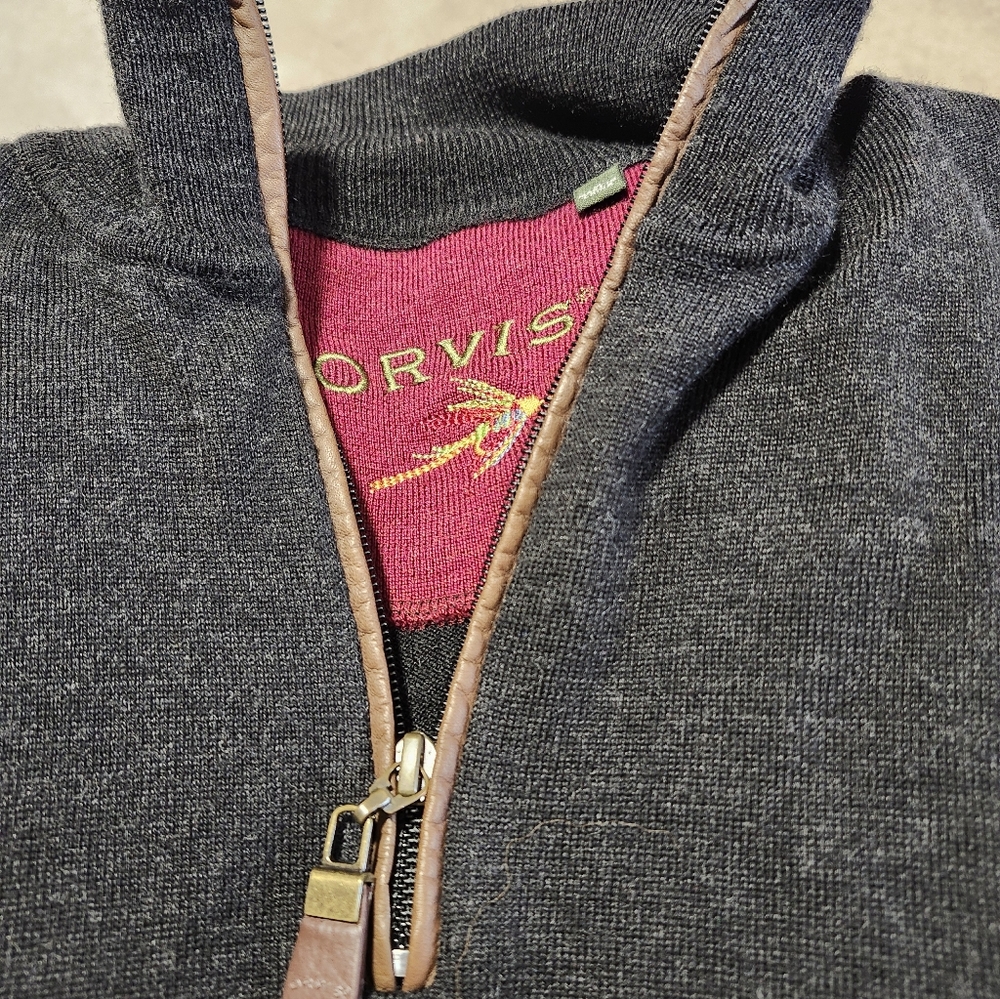 Orvis Men's Merino Wool Quarter-Zip Lightweight Pull-Over Sweater Black Size M - Picture 8 of 8